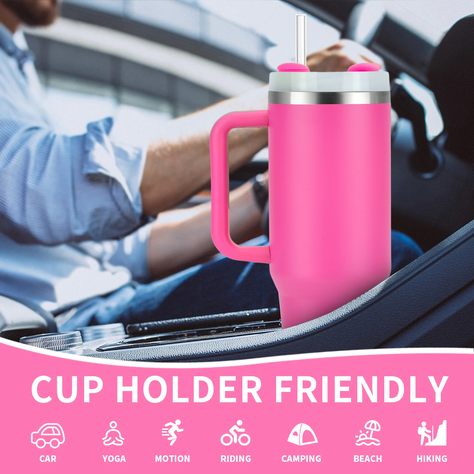 40OZ Large Capacity Insulated Cup Stainless Steel Thermos Bottle Cold and Hot Tumbler with Handle Portable Car Travel Mug 1200ML