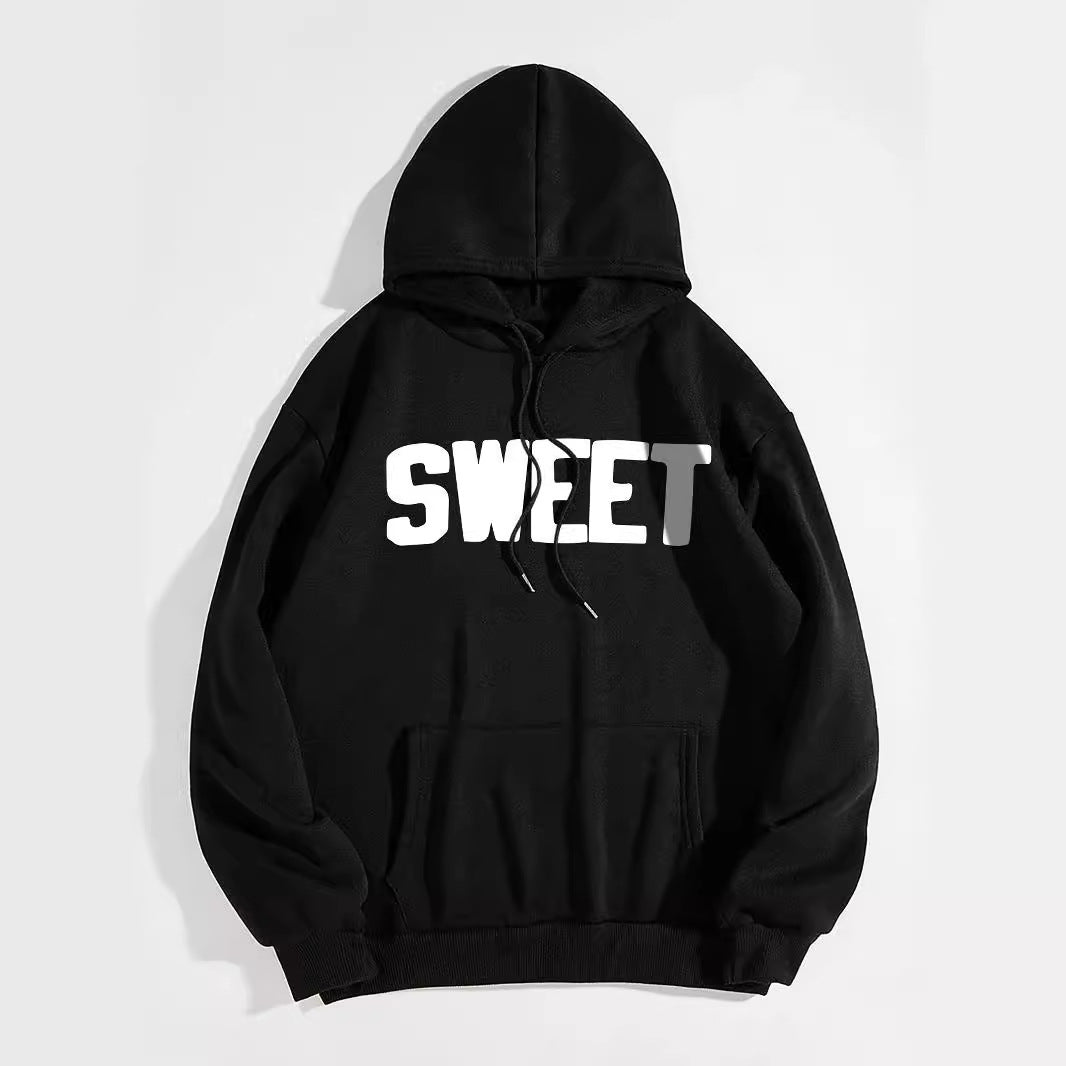 Letter Printed Kangaroo Pocket Drawstring Printed Hoodie