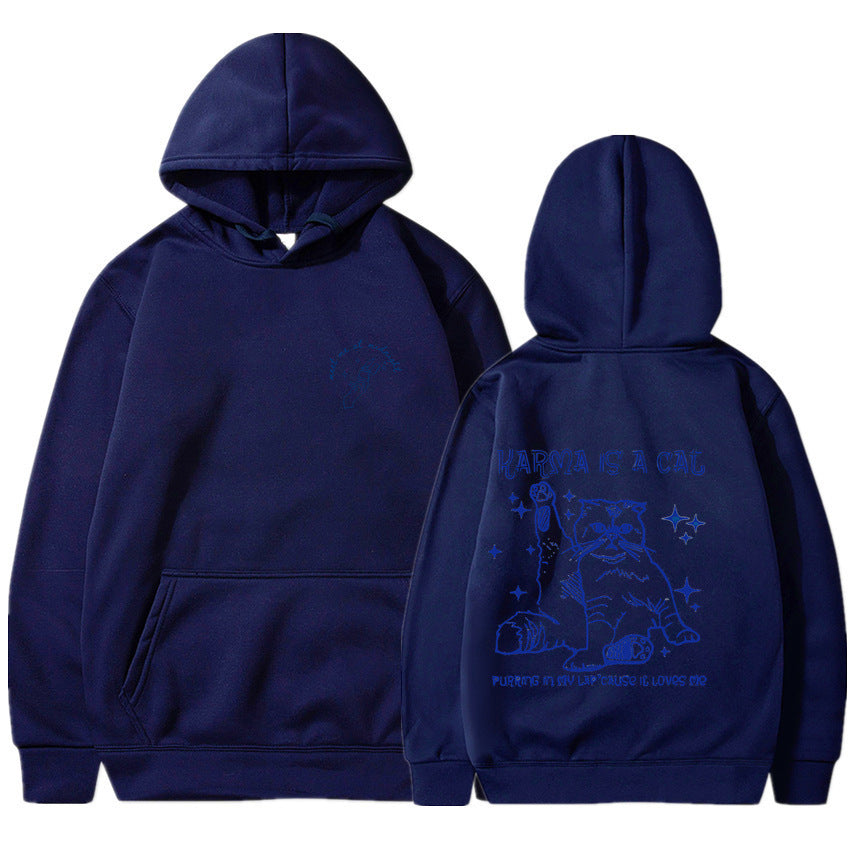 Cartoon Printed Men And Women Couple Velvet Padded Hooded Sweatshirt