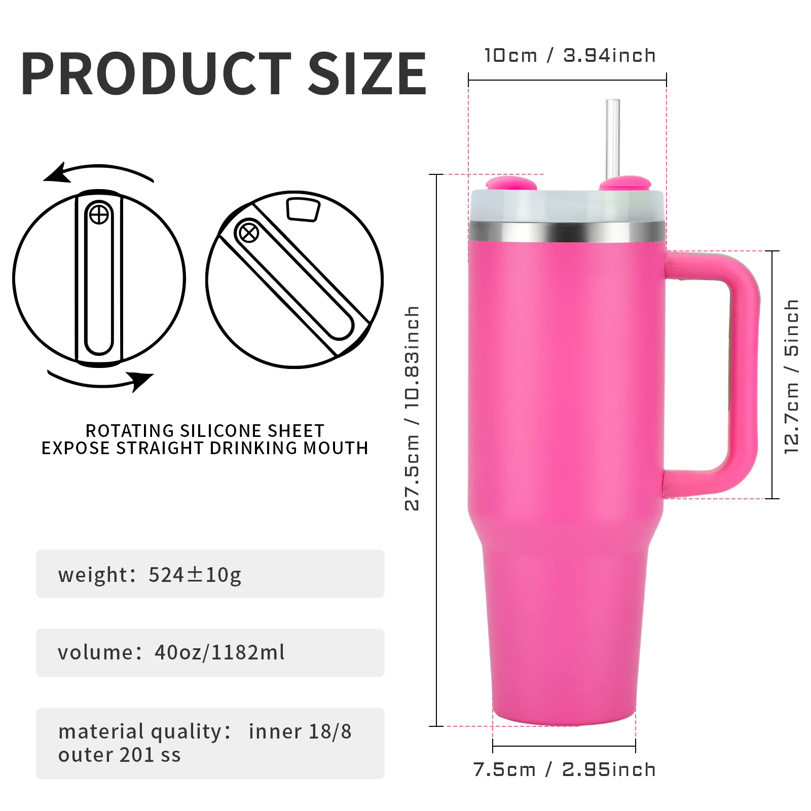 40OZ Large Capacity Insulated Cup Stainless Steel Thermos Bottle Cold and Hot Tumbler with Handle Portable Car Travel Mug 1200ML