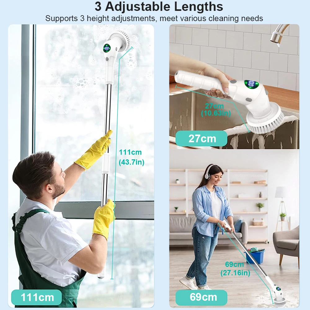 Electric Cleaning Brush 8-in-1 Multifunctional Kitchen Bathroom Cleaning Brush Rotary Wireless Electric Spin Cleaning Machine