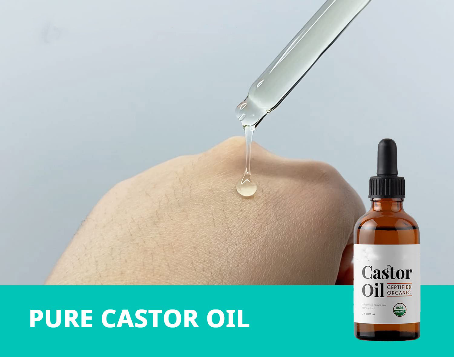 Castor Oil Organic (2oz), 100% Pure, Cold Pressed, Hexane Free. Stimulate Growth for Hair, Eyelashes, Eyebrows. Hair Treatment Starter Kit & Skin Moisturizer