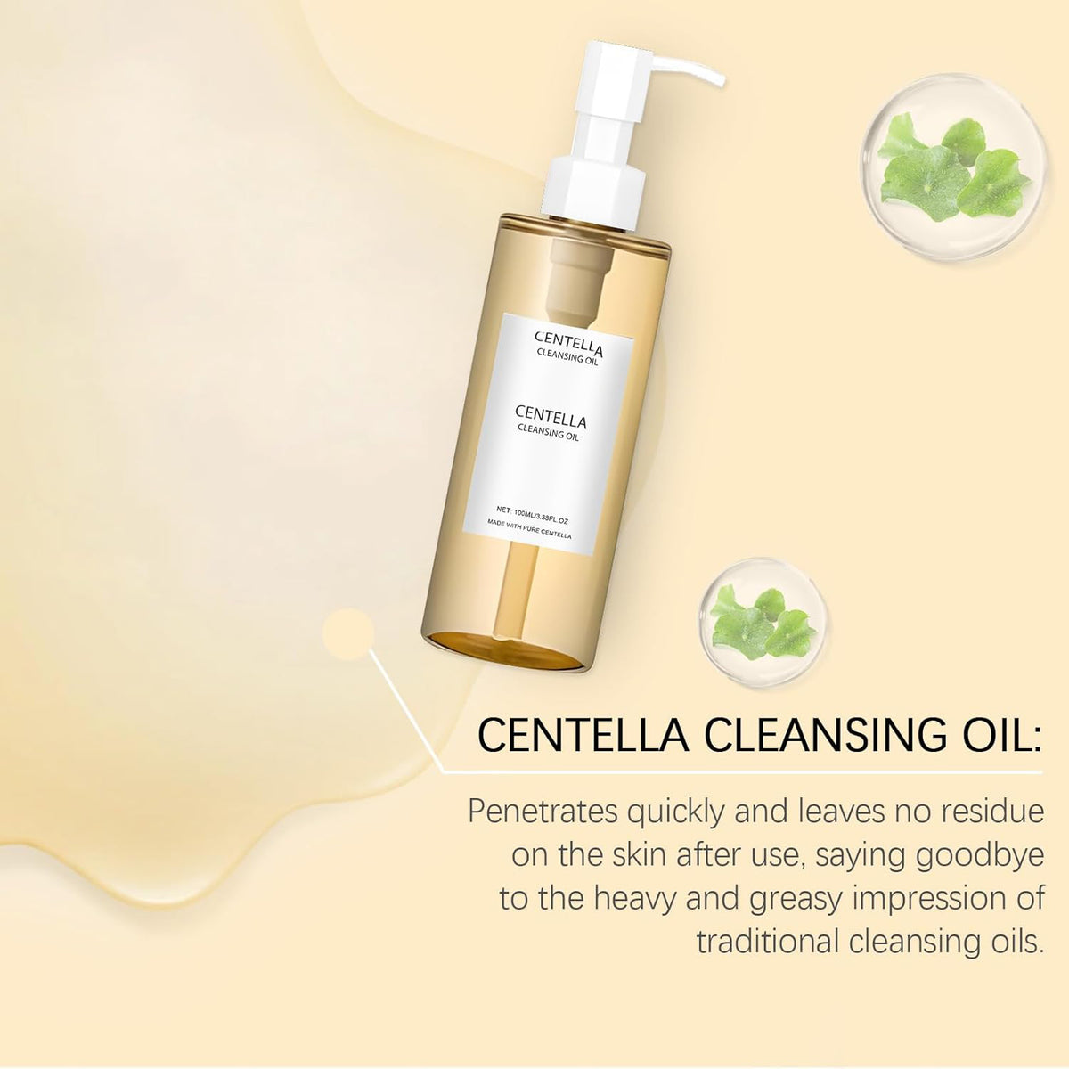 Centella Cleansing Oil, Centella Light Cleansing Oil, 100ml, Gentle Oil Cleanser for Face, Korean Facial Cleanser, Double Cleansing, Makeup Cleansing Oil