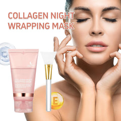 Collagen Overnight Wrapping Peel Off Facial Mask Pack, Collagen Night Wrapping Mask, Hydrates and Tightens Skin, Reduces Sagging, Elasticity & Hydration Care, 2.54 fl.oz (Brush Included)