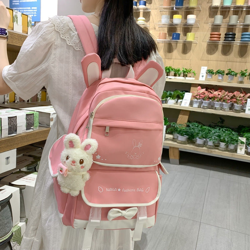 Student Fashion Rabbit Pendant Casual Backpack