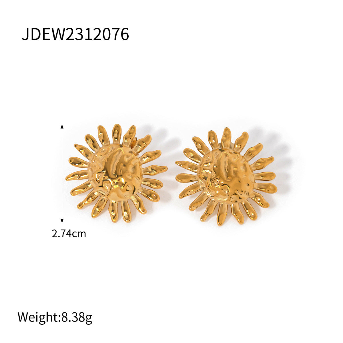 18K Gold Stainless Steel Hammered SUNFLOWER Earrings