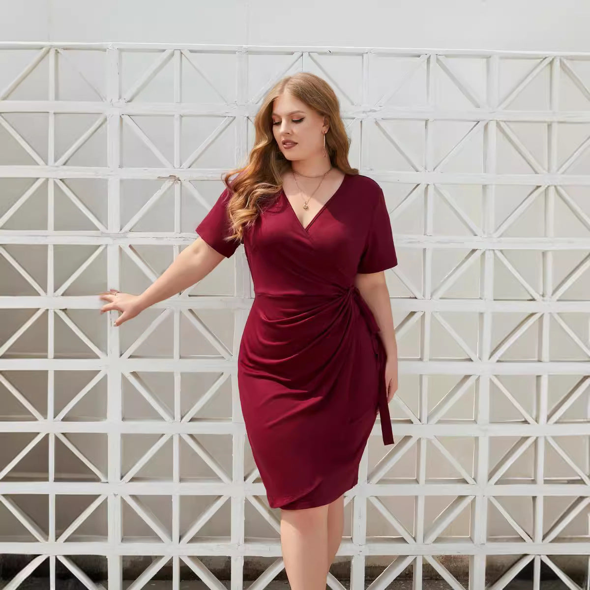 Plus Size Women's Solid Color Casual Holiday Dress