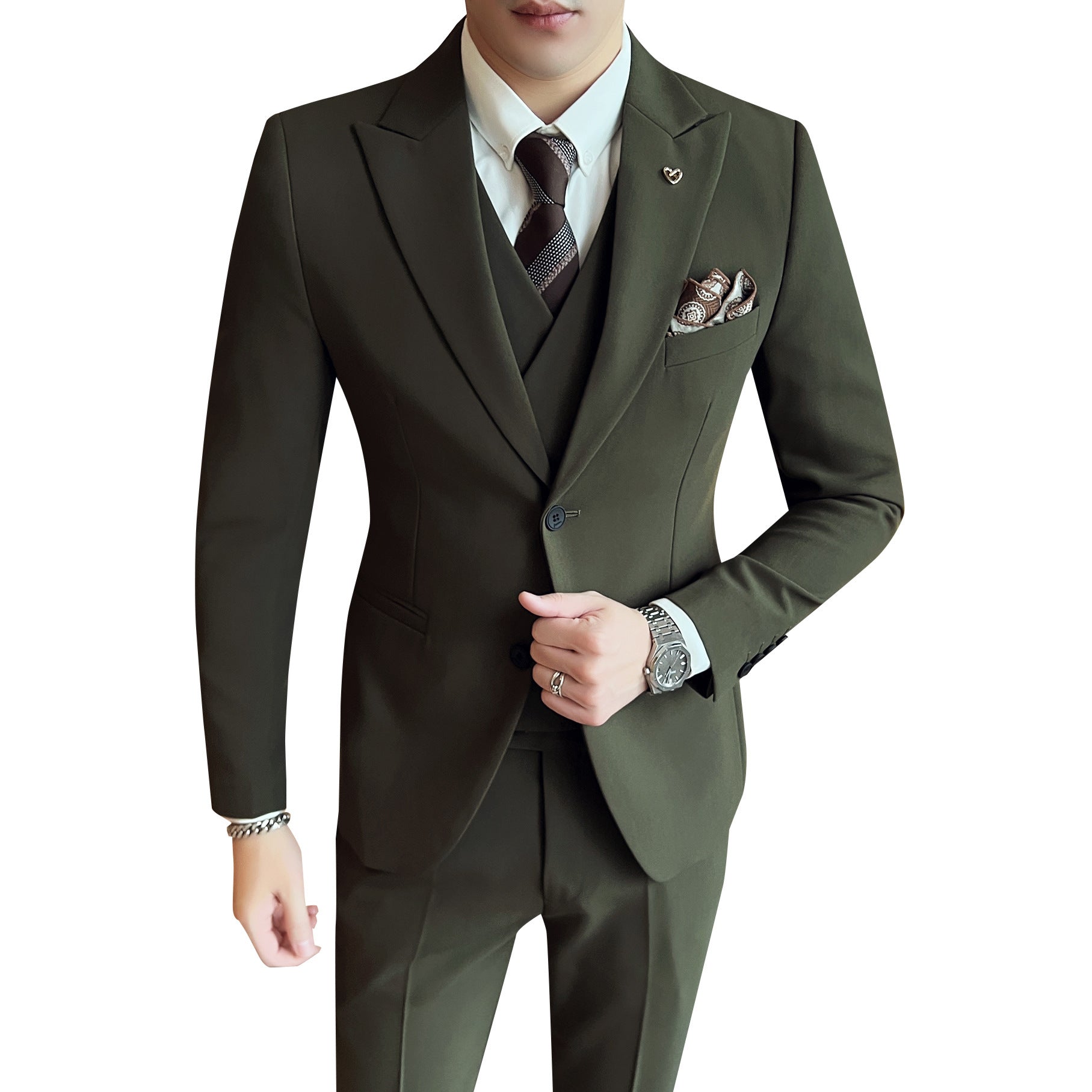 Suit Three-piece Suit Slim Korean Style Double Buckle Solid Color Light Business