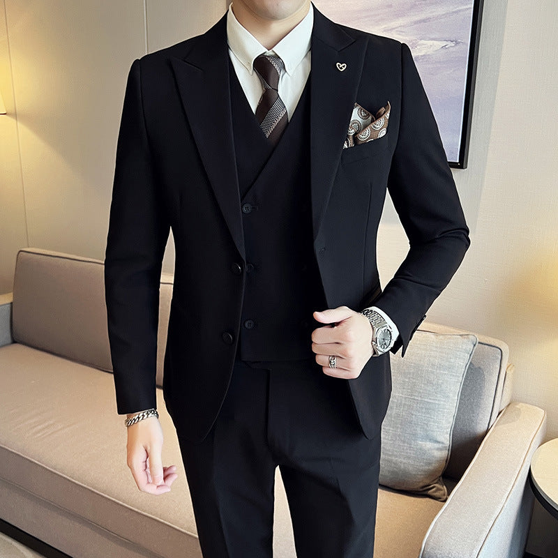 Suit Three-piece Suit Slim Korean Style Double Buckle Solid Color Light Business