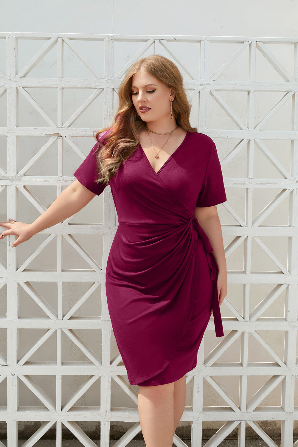 Plus Size Women's Solid Color Casual Holiday Dress