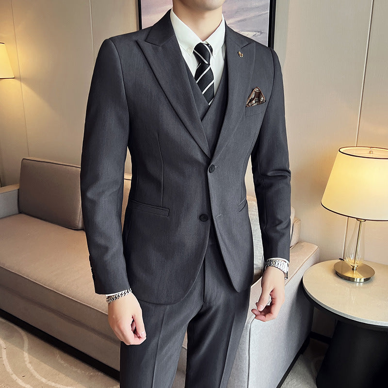 Suit Three-piece Suit Slim Korean Style Double Buckle Solid Color Light Business