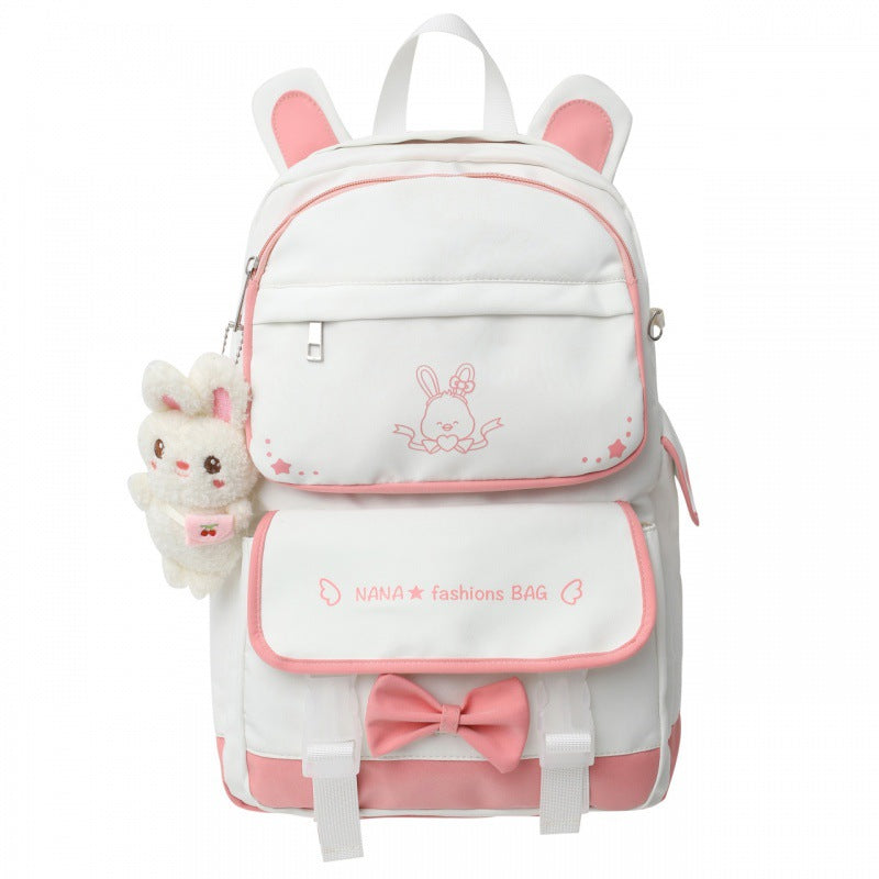 Student Fashion Rabbit Pendant Casual Backpack