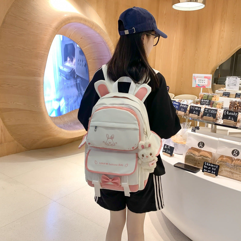 Student Fashion Rabbit Pendant Casual Backpack