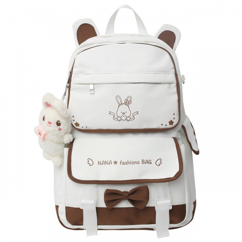 Student Fashion Rabbit Pendant Casual Backpack