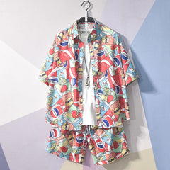 Summer Men's Shirt Top Digital Printing Short Sleeve Suit