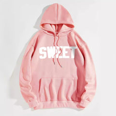 Letter Printed Kangaroo Pocket Drawstring Printed Hoodie