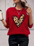 Women's Plus Size Solid Color Heart Leopard Print Sweater