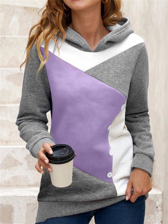 Casual Loose Hooded Color Contrast Women's Sweater Fleece Shirt